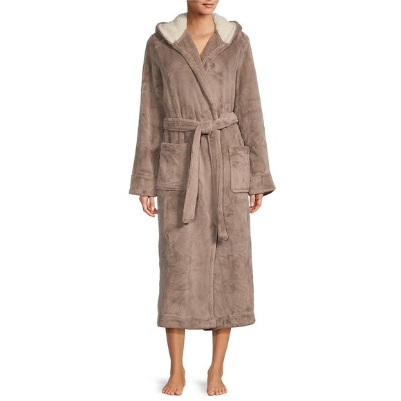 LL Bean Hooded Wicked Plush Long Robe Womens Size Large Sherpa Soft Cozy Bath - Picture 1 of 10